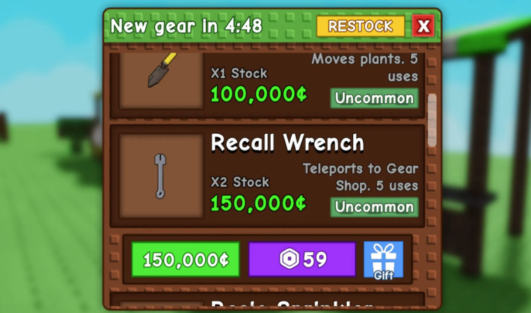 cách lấy Recall Wrench Grow a Garden