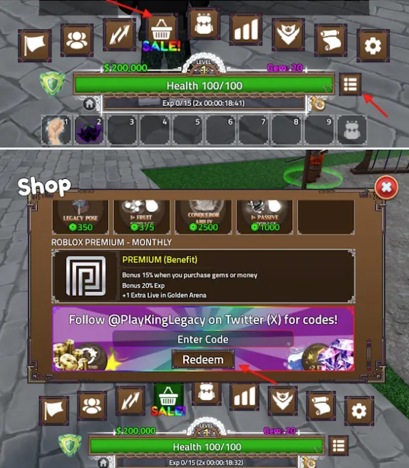 cách nhập code King Legacy